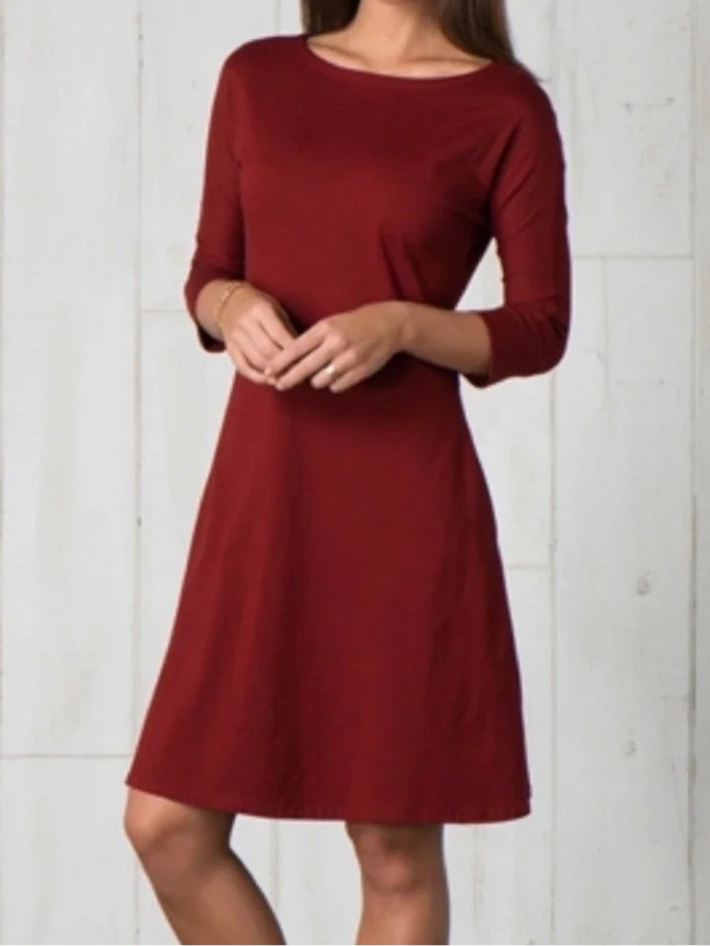 Toad & Co Mizdress Boatneck A-Line 3/4 Sleeve Dress Maroon Large